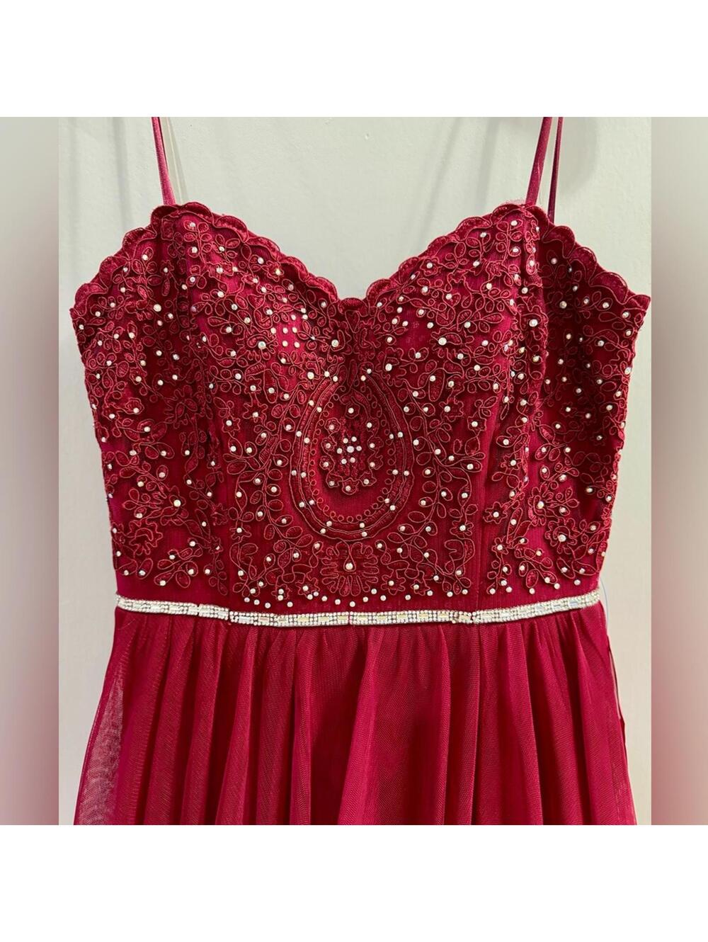 NWT Jodi Kristopher Strapless Red Embellished Prom Dress Formal Evening Gown- 7 - Picture 4 of 8